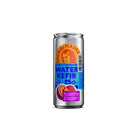 Silver 250ml Agua de Madre Water Kefir can with orange, blue, and purple label featuring passion fruit and raspberry.