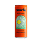 Punchy Blood Orange Hydration can, vibrant orange with green and yellow sun graphic, covered in condensation.