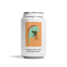 Something & Nothing Ginger & Key Lime Premium Soda 330ml can with abstract orange, teal, and palm leaf design.